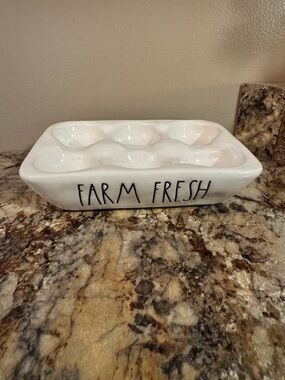 Rae Dunn Farm Fresh White Ceramic Egg Holder